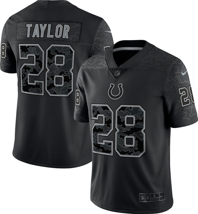 Men's Indianapolis Colts #28 Jonathan Taylor Black Reflective Limited Stitched Football Jersey